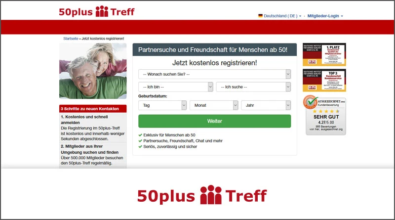 50plus-Treff mit Anmeldebereich und Logo in einer Archivaufnahme